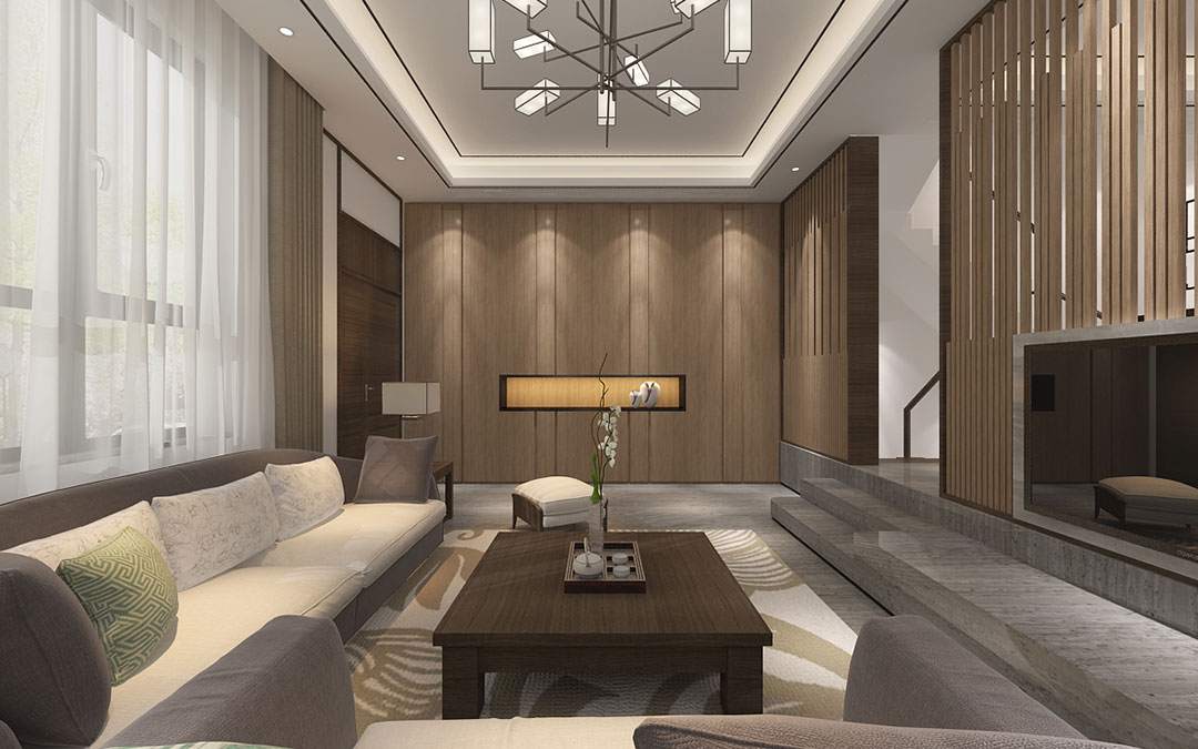 新中式風格別墅室內(nèi)設(shè)計家裝案例-客廳