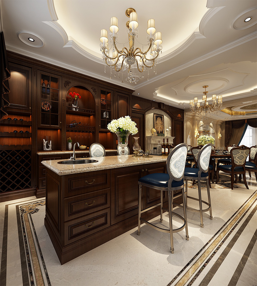 裝修案例經(jīng)典美式風(fēng)格別墅裝修效果圖-餐廳吧臺