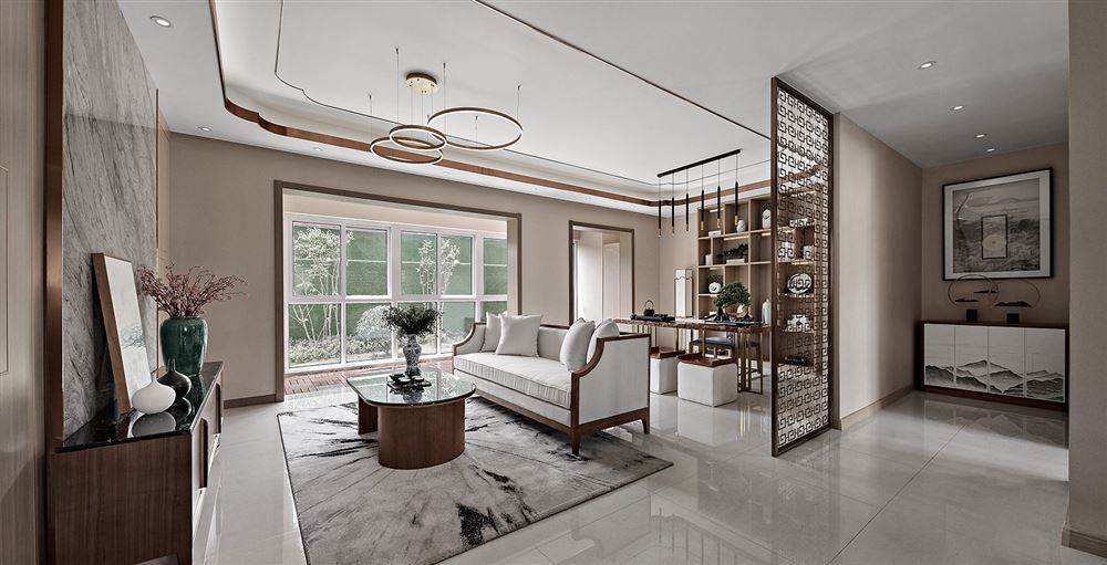 佛山市峰睿公館新中式風(fēng)格三居室裝修案例