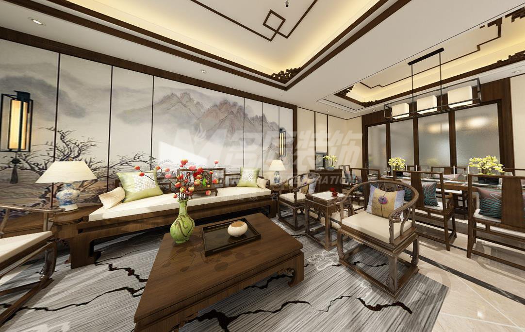 日照市外?；▓@新中式風格別墅裝修案例