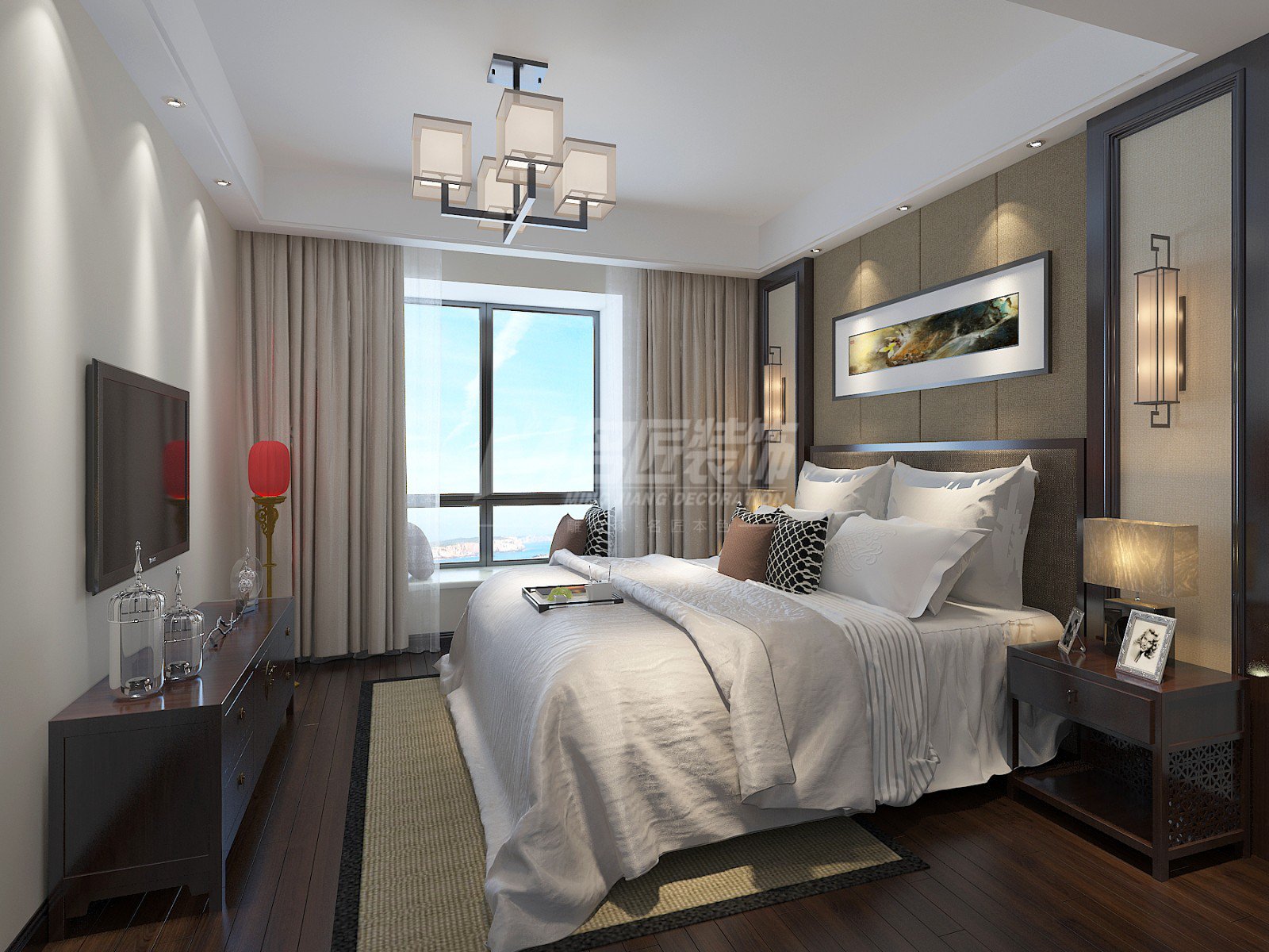 舟山市紫宸府新中式風(fēng)格三居室裝修案例