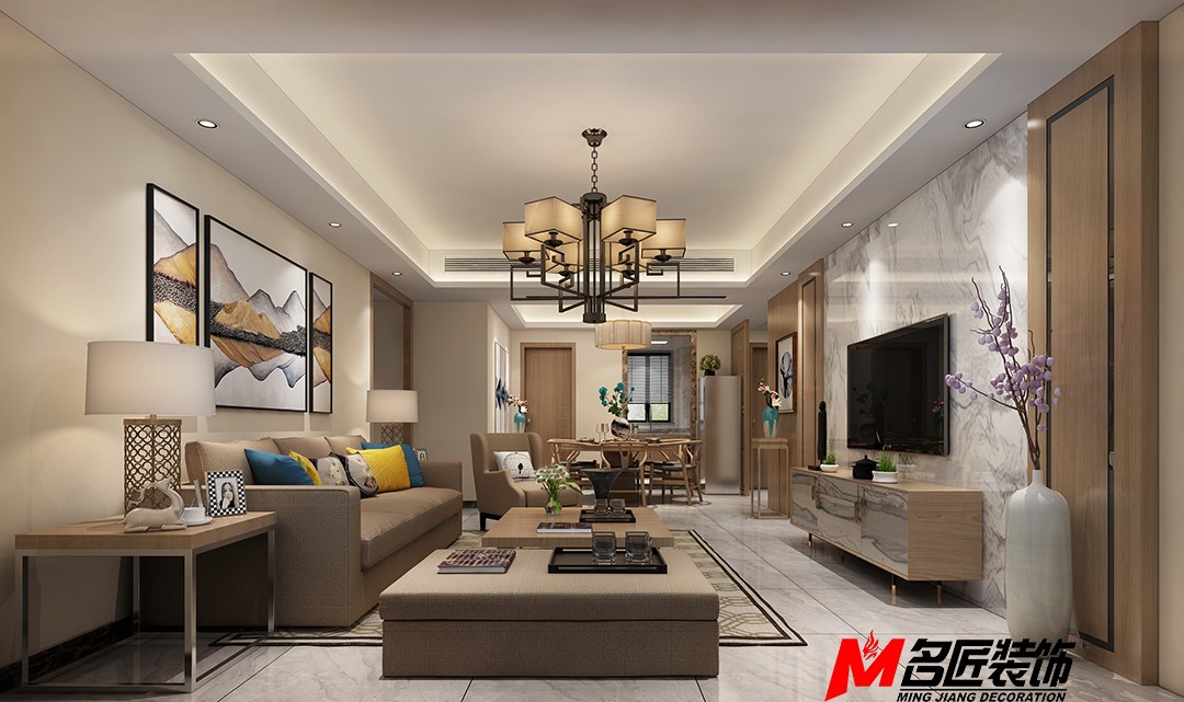 佛山市建投綠地璀璨天城新中式風(fēng)格三居室裝修案例