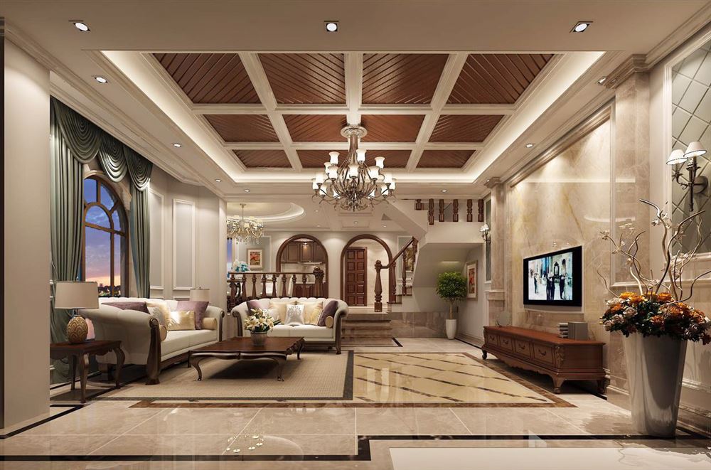 連云港市灌云書(shū)香府第商住樓美式風(fēng)格別墅裝修案例