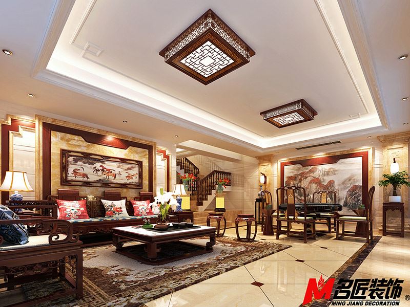 河源市鴻大城新中式風格別墅裝修案例