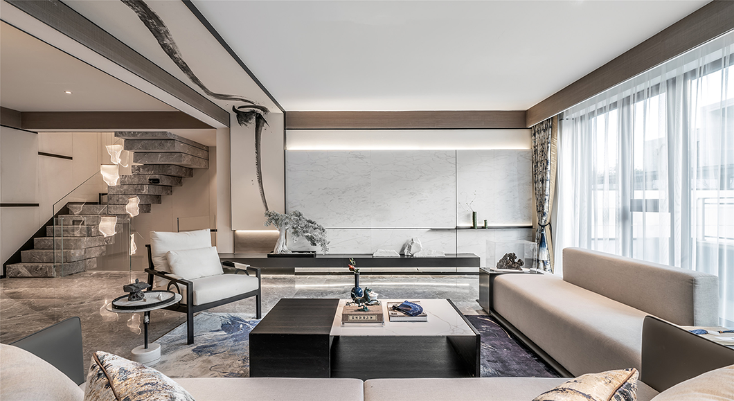 新中式風格室內(nèi)家裝案例效果圖-客廳樓梯 新中式風格室內(nèi)家裝案例效果圖-客廳樓梯