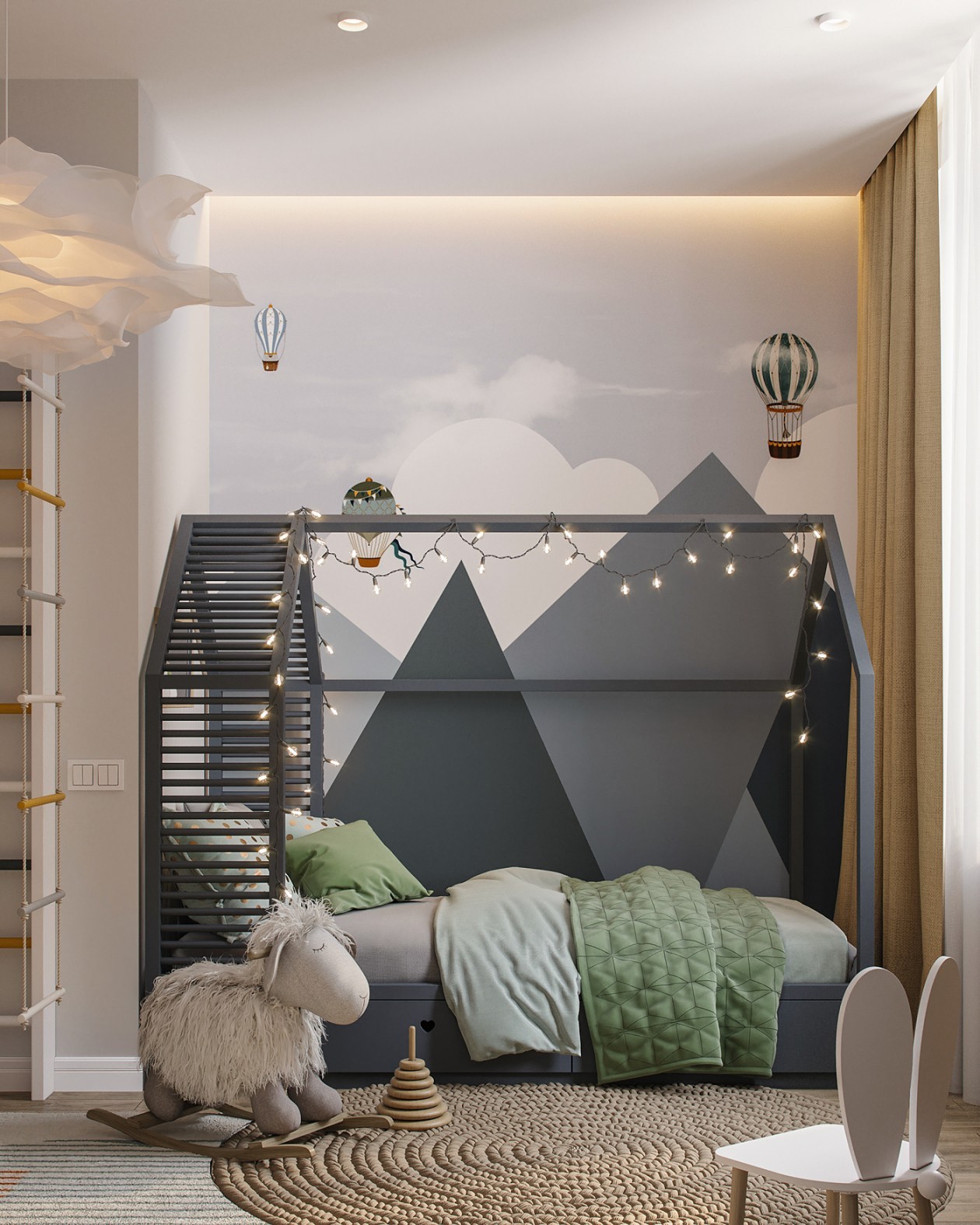 北歐簡約原木風格家裝設(shè)計室內(nèi)裝修效果圖-兒童房