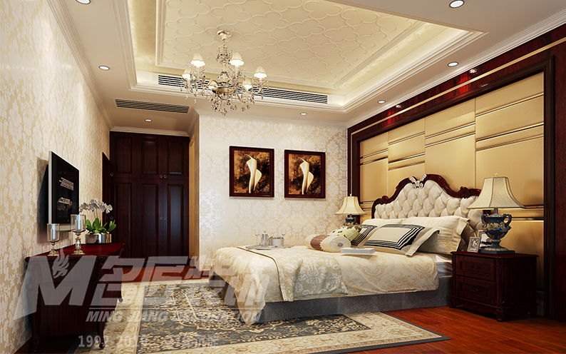 桂花洲三居120平米美式鄉(xiāng)村風格裝修案例-主臥 桂花洲三居120平米美式鄉(xiāng)村風格裝修案例-主臥