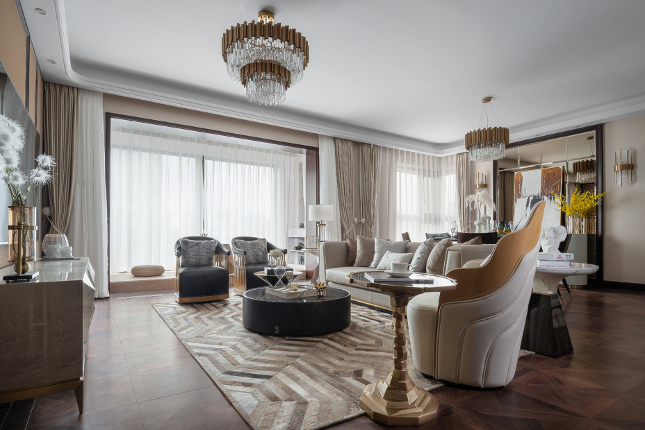 輕奢風格家裝設(shè)計室內(nèi)裝修效果圖-客廳