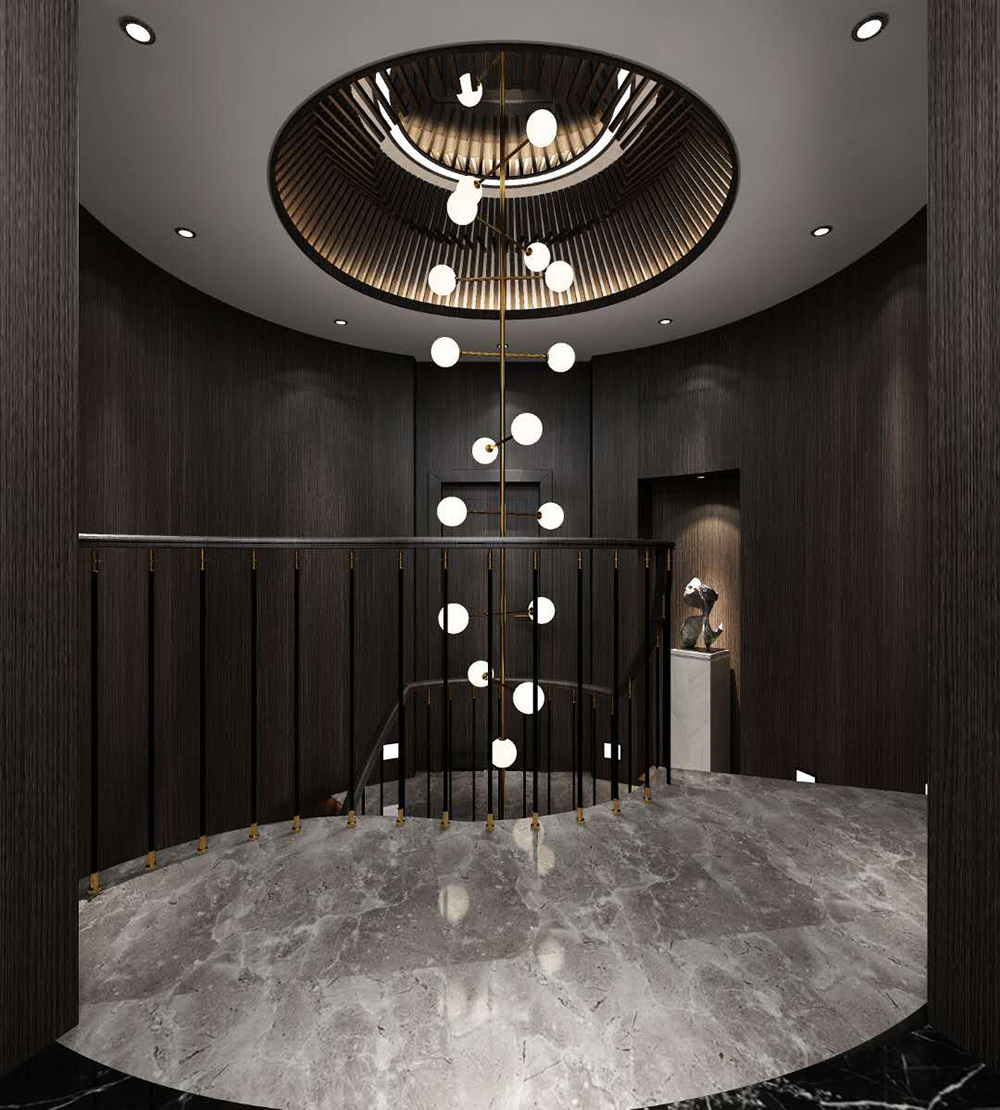 裝修公司現(xiàn)代輕奢風格別墅裝修效果圖-梯間