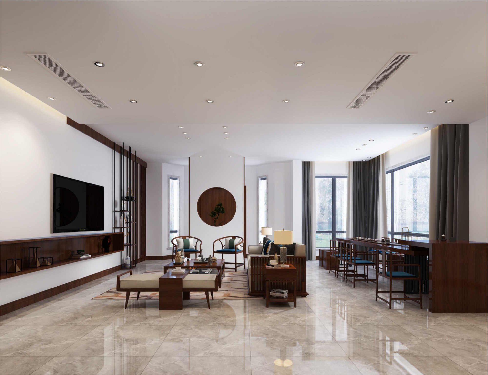 常州市萬達(dá)光語未來商住樓新中式風(fēng)格別墅裝修案例