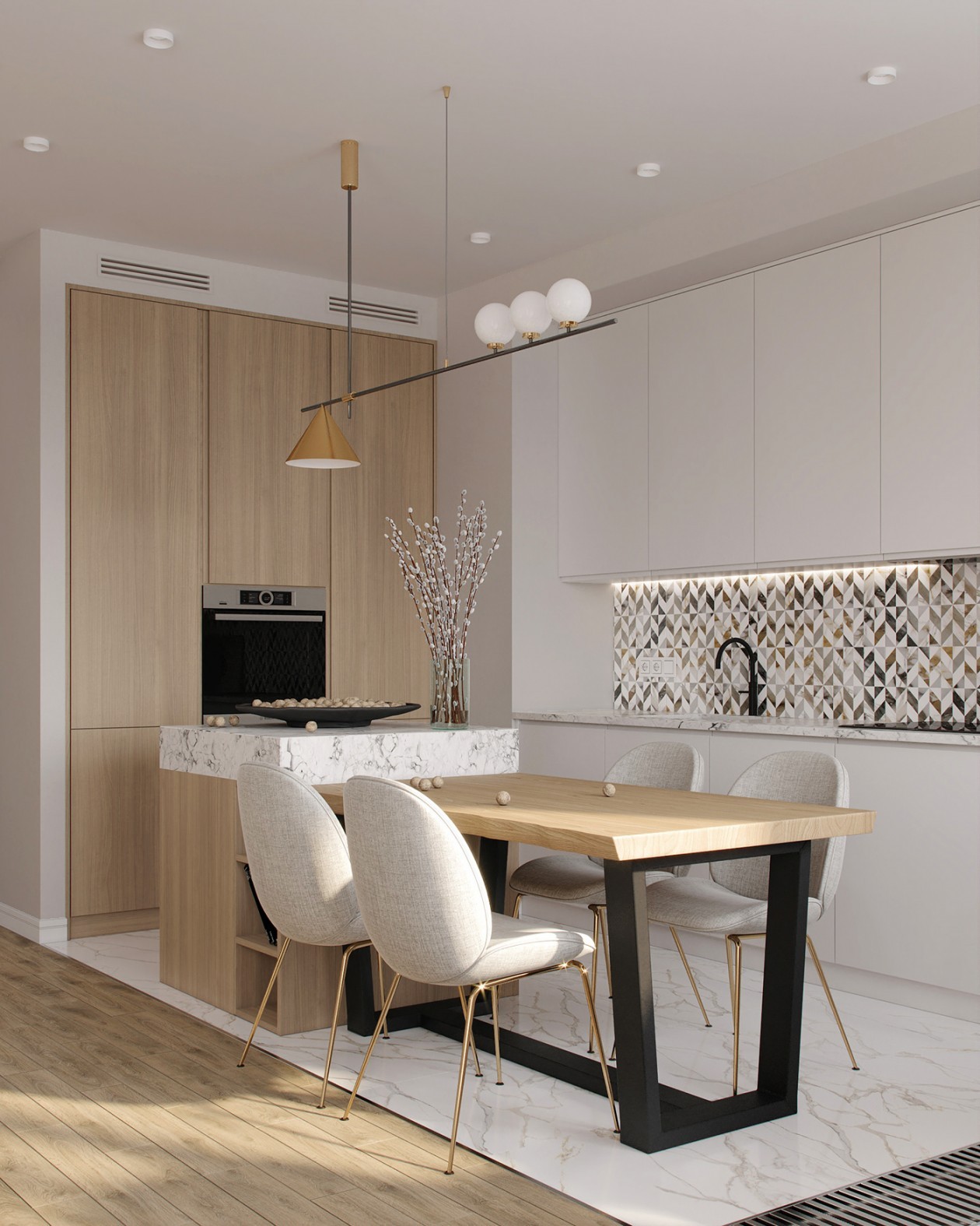 北歐簡約原木風格家裝設(shè)計室內(nèi)裝修效果圖-餐廳