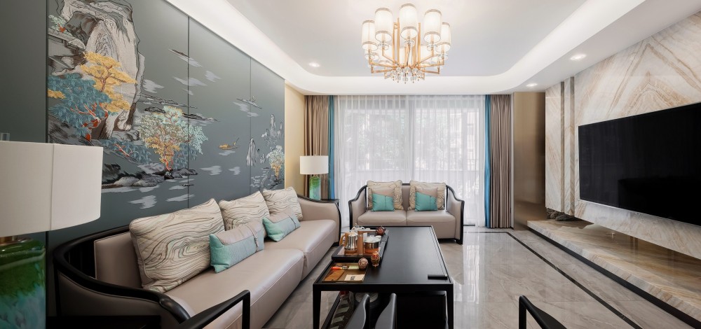 新中式風(fēng)格室內(nèi)家裝案例效果圖-客廳 新中式風(fēng)格室內(nèi)家裝案例效果圖-客廳