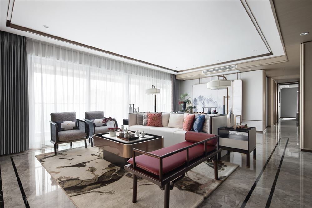 江門市華僑公館新中式風(fēng)格三居室裝修案例