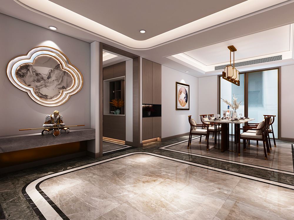 佛山市龍光&middot;天瀛新中式風(fēng)格三居室裝修案例