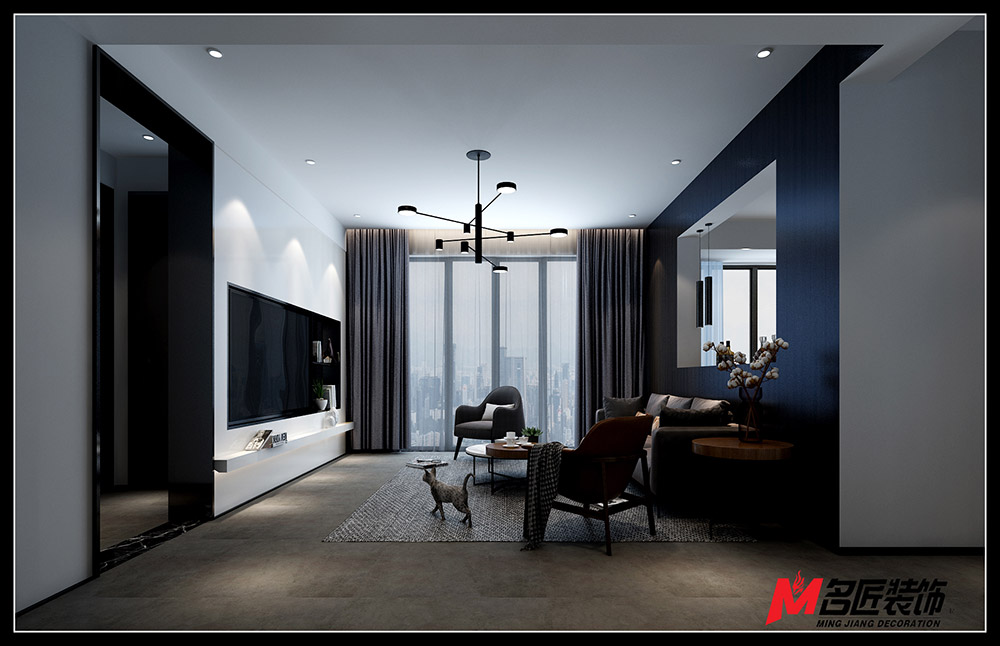 星光耀三居130平米黑白灰輕奢風(fēng)格裝修案例-客廳 星光耀三居130平米黑白灰輕奢風(fēng)格裝修案例-客廳