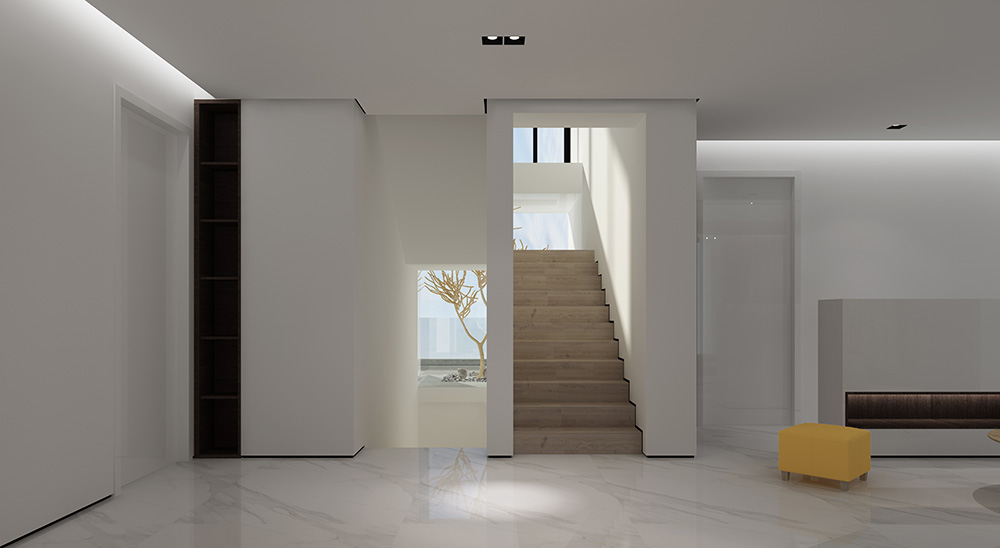 現(xiàn)代極簡風格別墅裝修設計效果圖-迎江"逸"墅·碧桂園-別墅裝修設計二樓樓梯廳 現(xiàn)代極簡風格別墅裝修設計效果圖-迎江"逸"墅·碧桂園-別墅裝修設計二樓樓梯廳