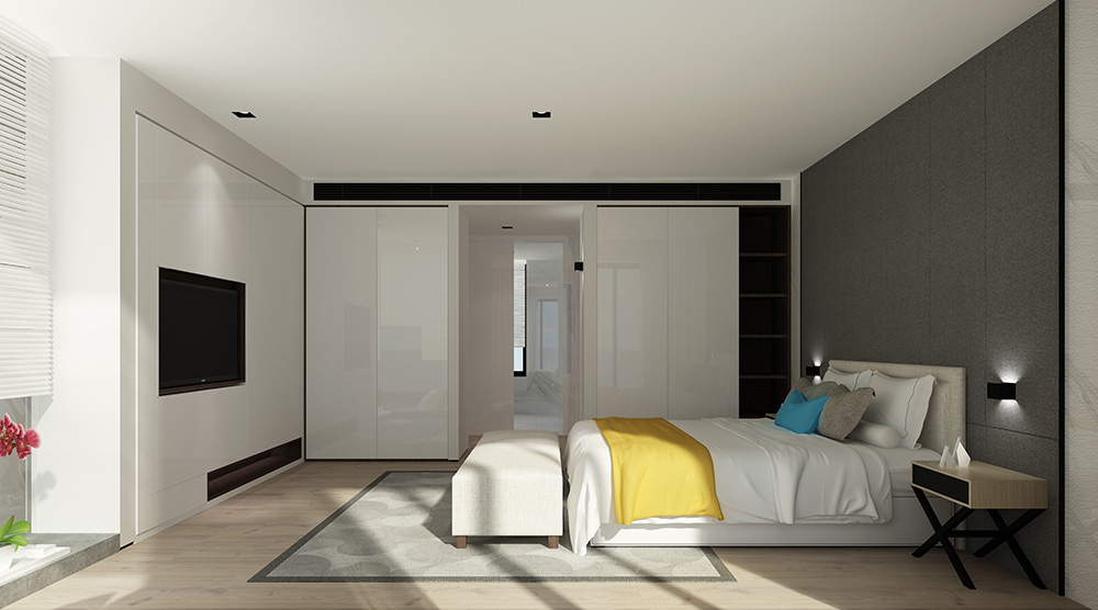 現(xiàn)代極簡風格別墅裝修設計效果圖-迎江"逸"墅·碧桂園-別墅裝修設計二樓主臥室 現(xiàn)代極簡風格別墅裝修設計效果圖-迎江"逸"墅·碧桂園-別墅裝修設計二樓主臥室