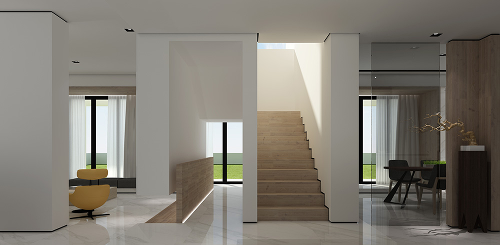 現(xiàn)代極簡風格別墅裝修設計效果圖-迎江"逸"墅·碧桂園-別墅裝修設計一樓樓梯廳 現(xiàn)代極簡風格別墅裝修設計效果圖-迎江"逸"墅·碧桂園-別墅裝修設計一樓樓梯廳