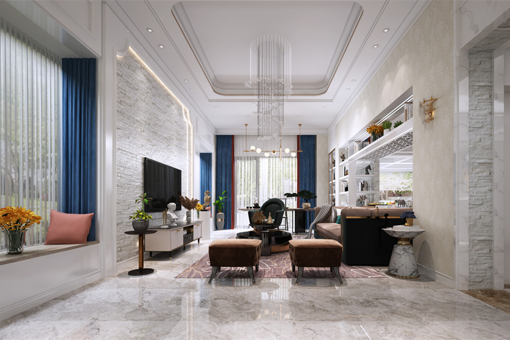 中山市萬通豪庭新中式風格別墅裝修案例