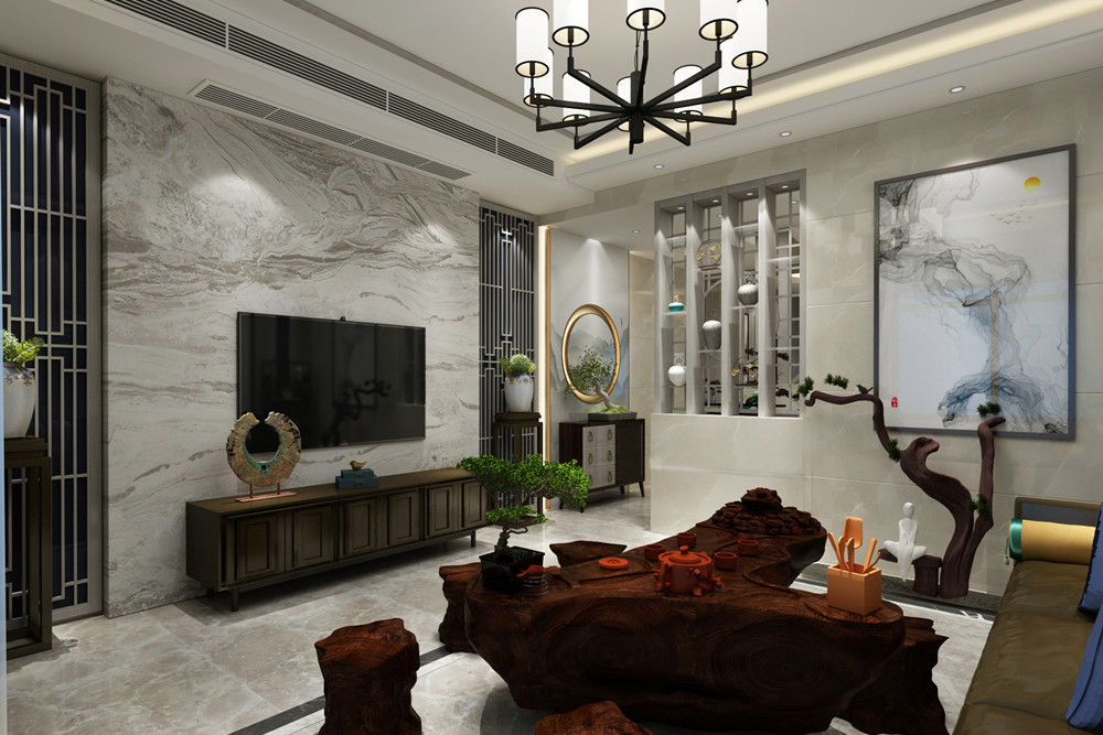 梧州市白云堡花園新中式風(fēng)格三居室裝修案例