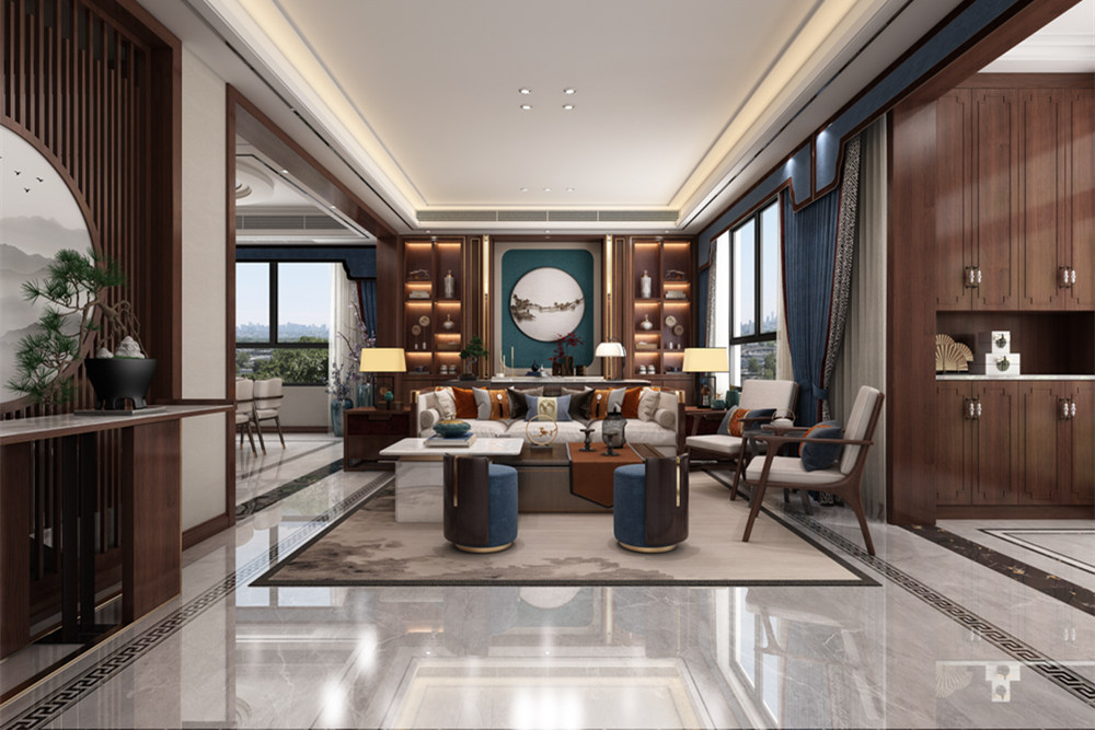 連云港市嘉會(huì)城新中式風(fēng)格三居室裝修案例