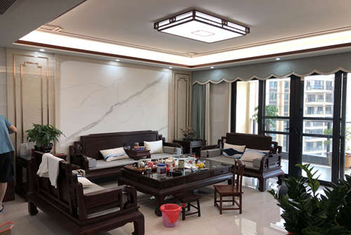 河源市東江灣江灣明珠新中式風(fēng)格三居室裝修案例