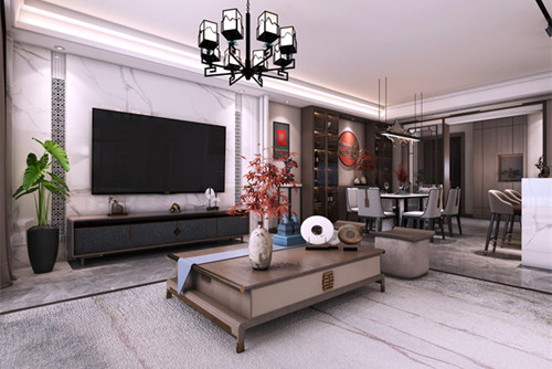 中山市越秀可逸豪苑新中式風格三居室裝修案例