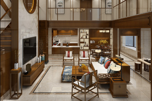 ?？谑泻？谑锎猴L(fēng)新中式風(fēng)格別墅裝修案例