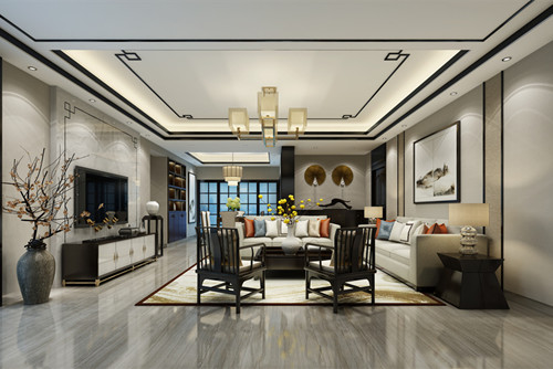 海口市耀江花園新中式風(fēng)格三居室裝修案例